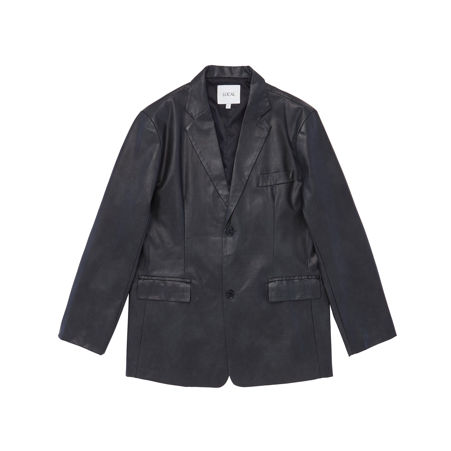 Vegan Leather Tailored Jacket - BLACK