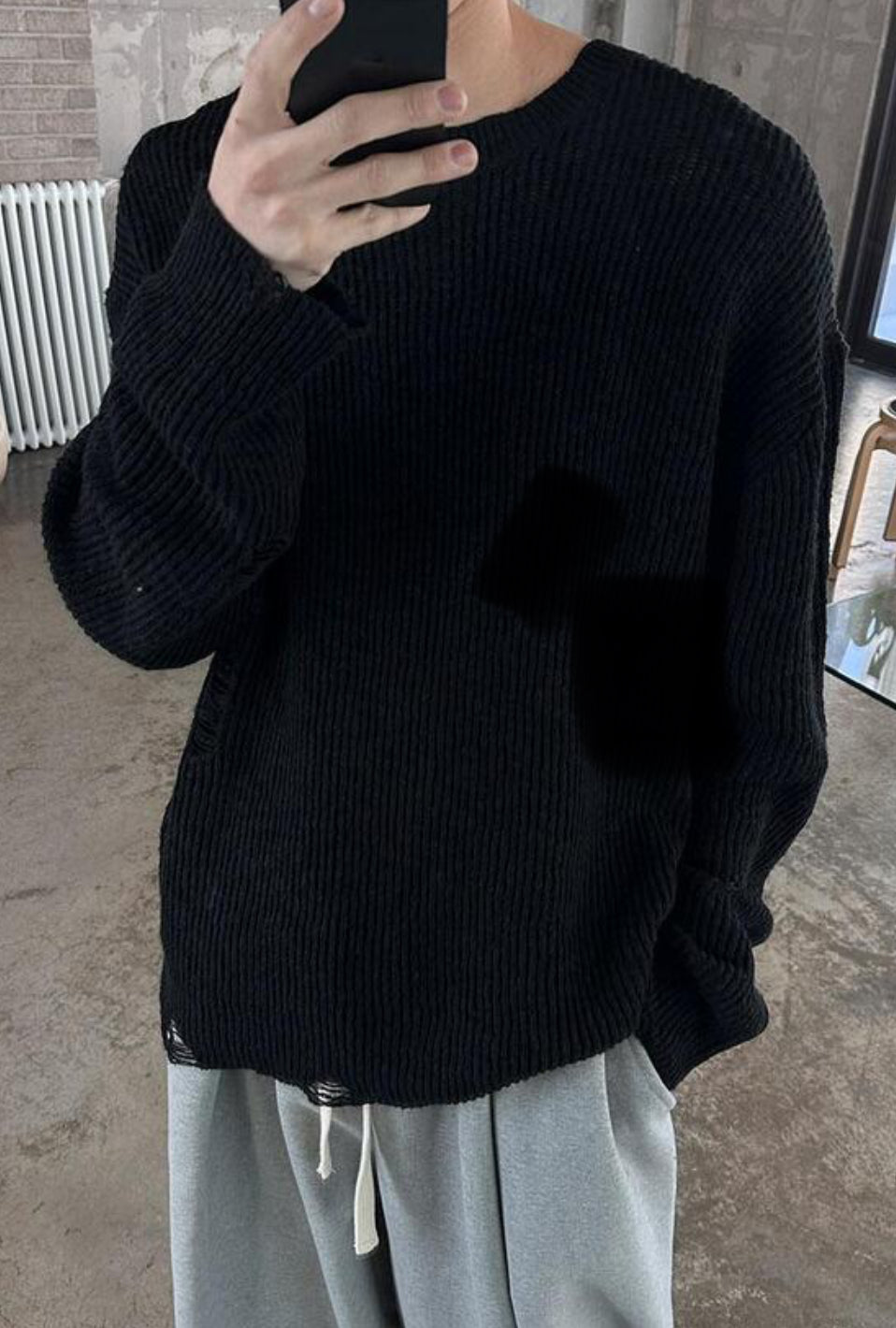 Distressed Loose Knit Sweater - WHITE / LIGHT SKY BLUE / KHAKI / BLACK