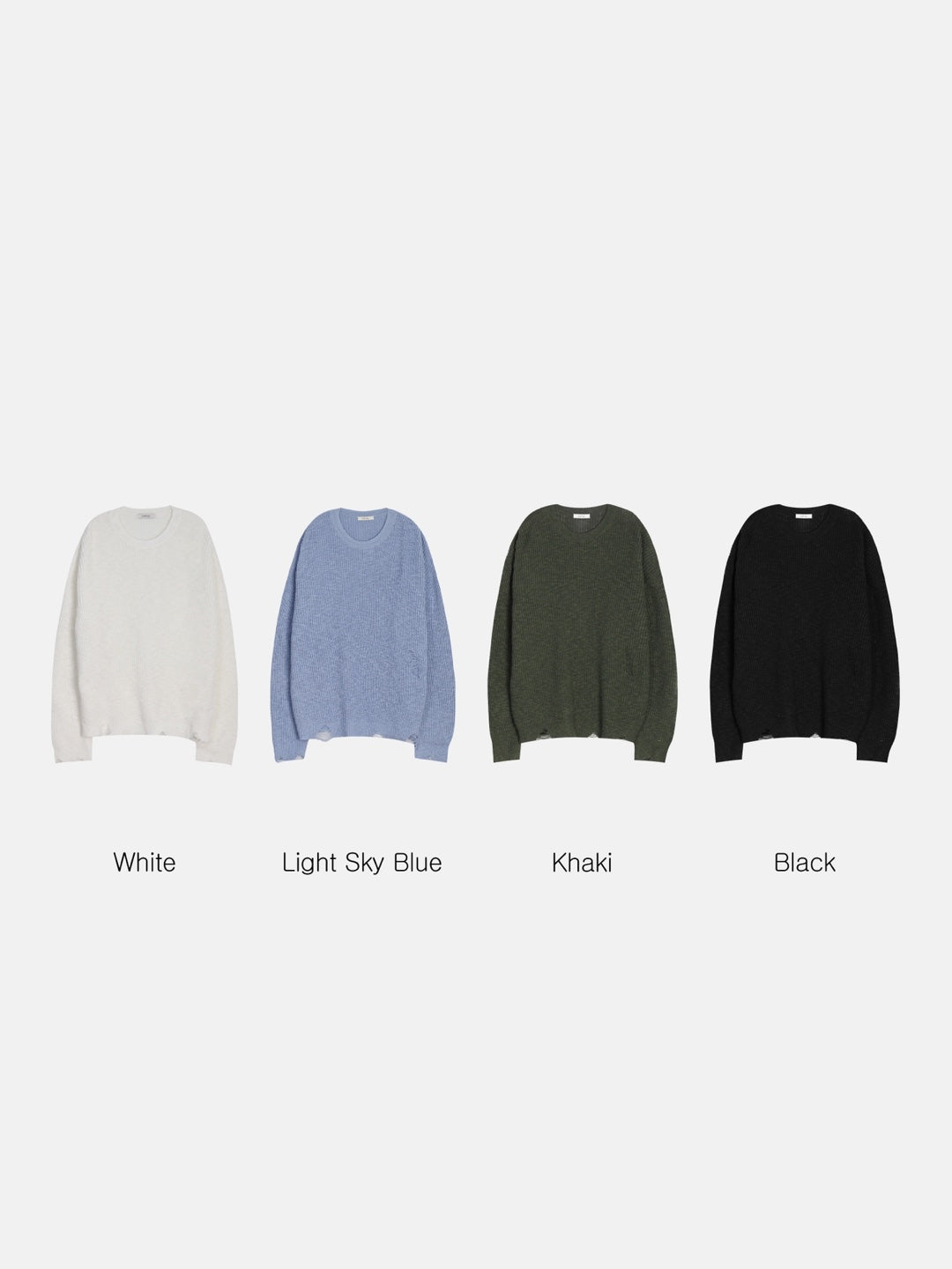 Distressed Loose Knit Sweater - WHITE / LIGHT SKY BLUE / KHAKI / BLACK