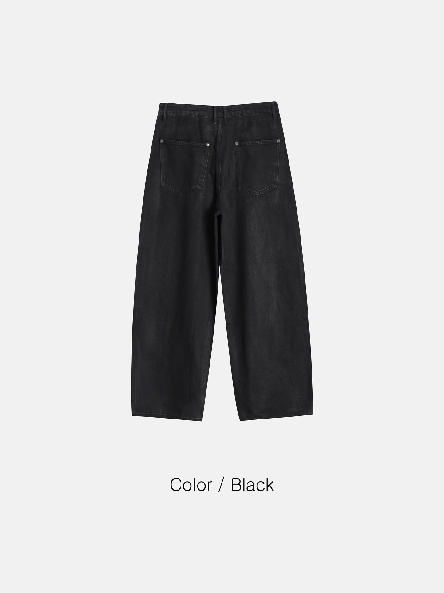 Wide Fit Waxed Denim Pants - BLACK