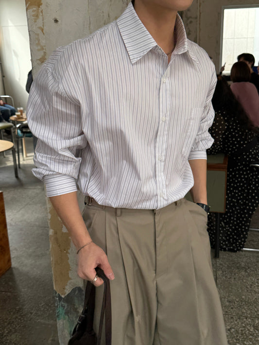 Stripe Loose Fit Shirt - WHITE / BLUE