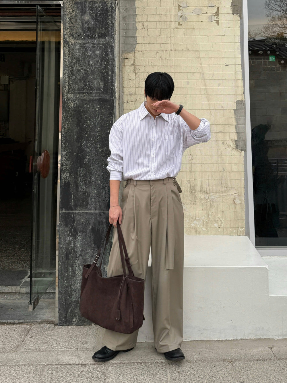 Stripe Loose Fit Shirt - WHITE / BLUE