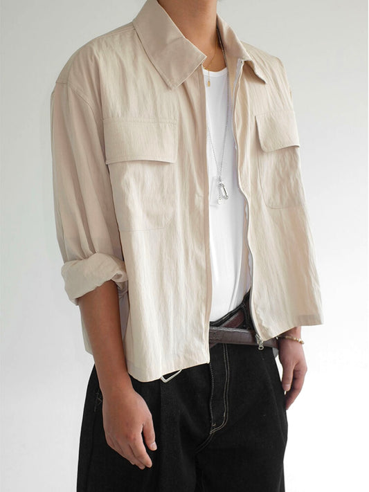 Cropped Nylon Zip Shirts Jacket