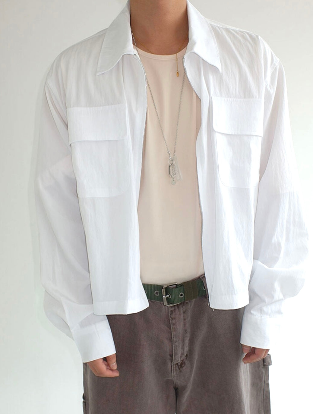 Cropped Nylon Zip Shirts Jacket