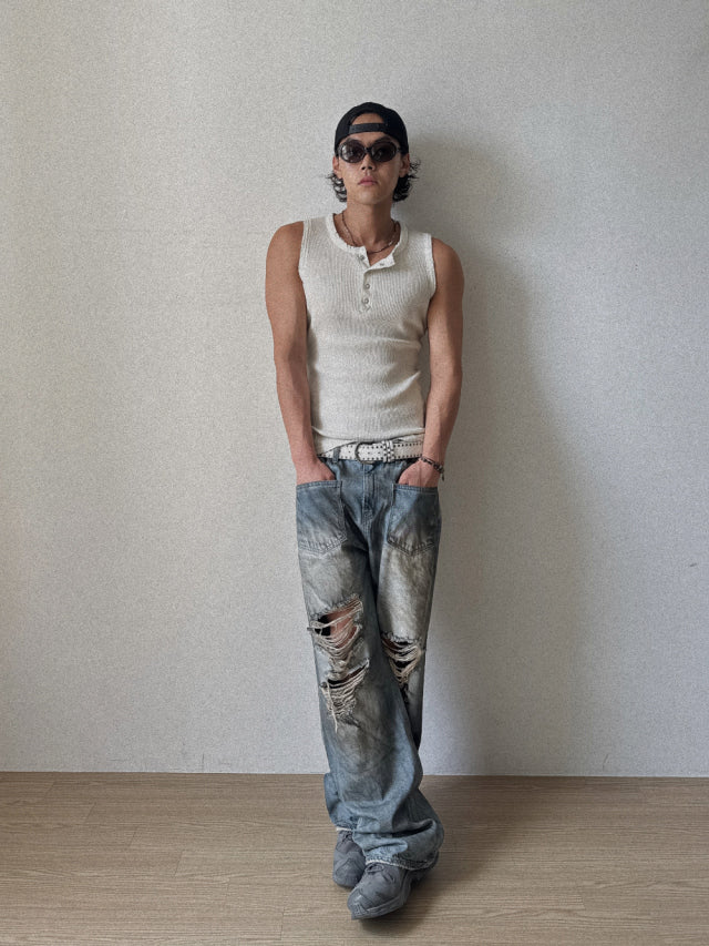 Vintage Henley Rib Tank Top