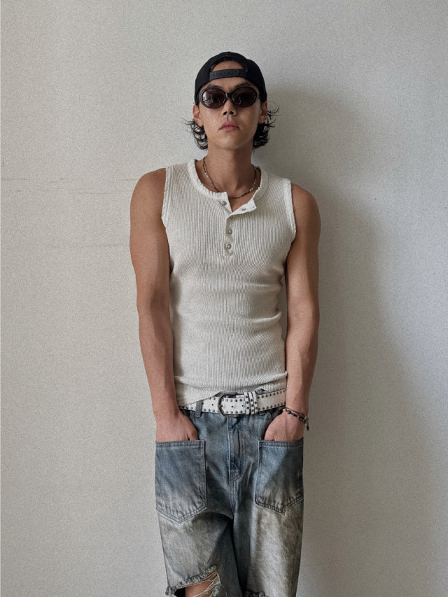 Vintage Henley Rib Tank Top