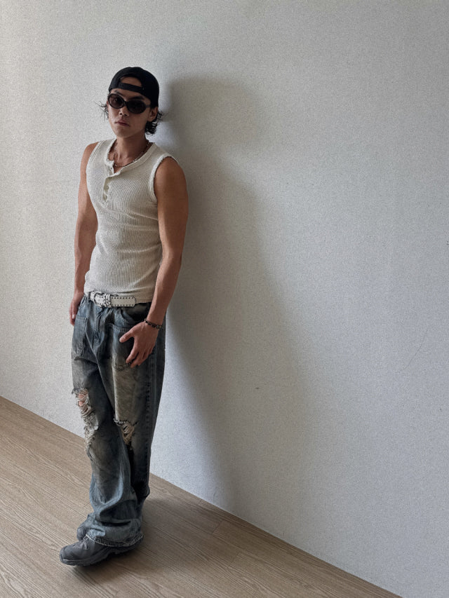 Vintage Henley Rib Tank Top