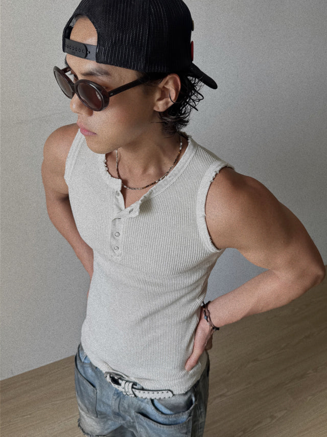 Vintage Henley Rib Tank Top