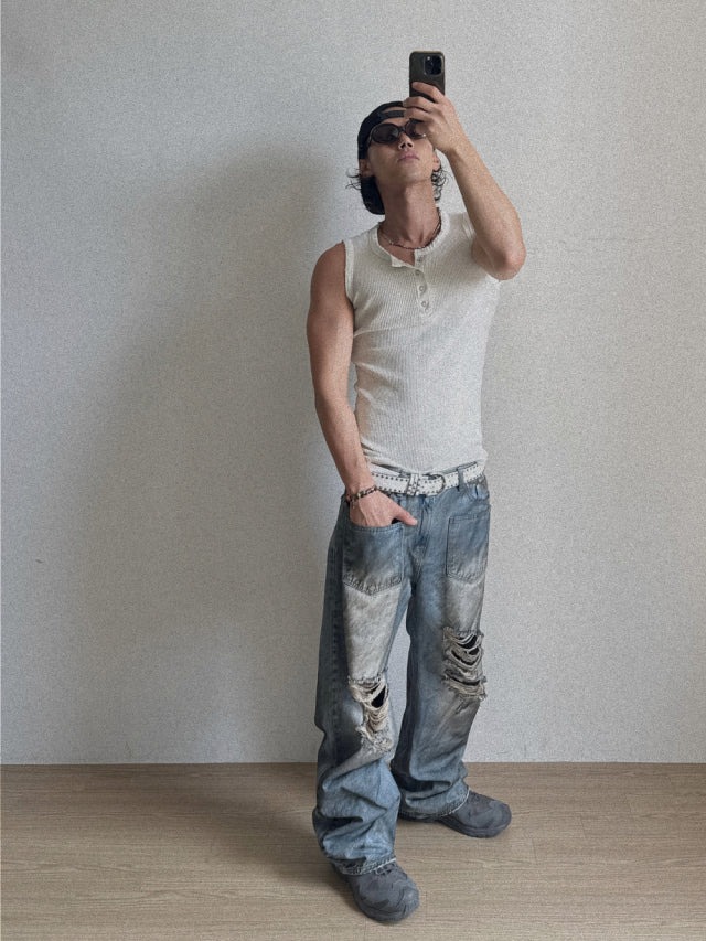 Vintage Henley Rib Tank Top