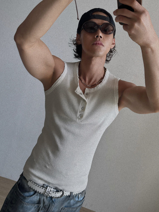 Vintage Henley Rib Tank Top