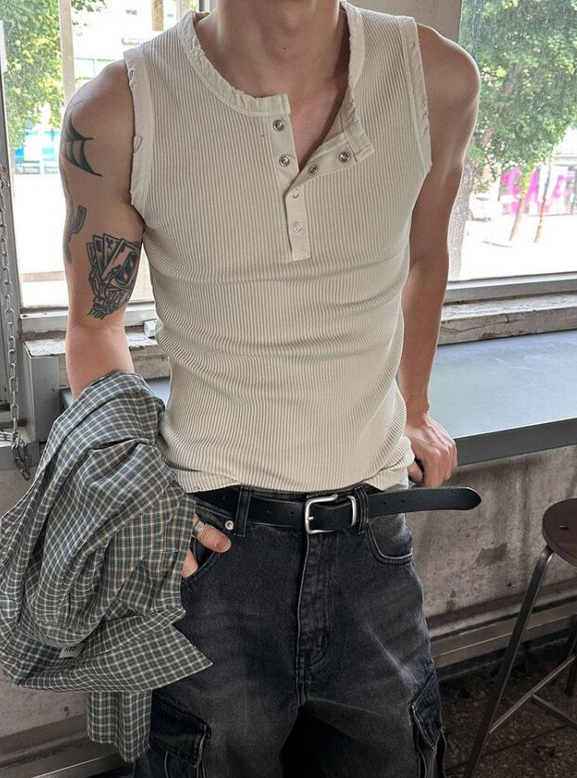 Vintage Henley Rib Tank Top