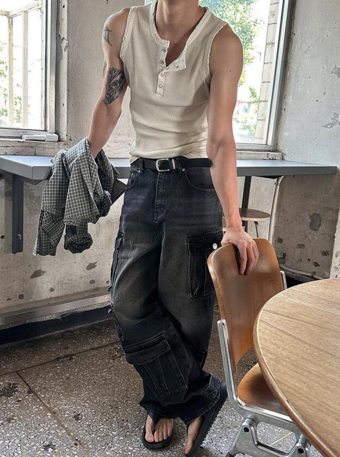 Vintage Henley Rib Tank Top