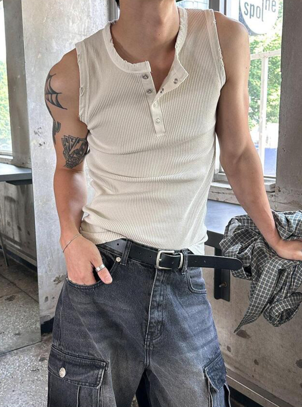 Vintage Henley Rib Tank Top