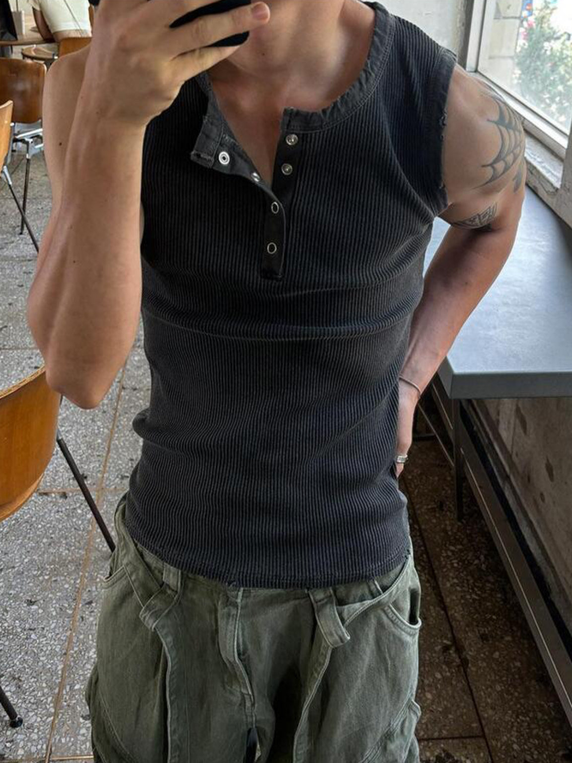 Vintage Henley Rib Tank Top