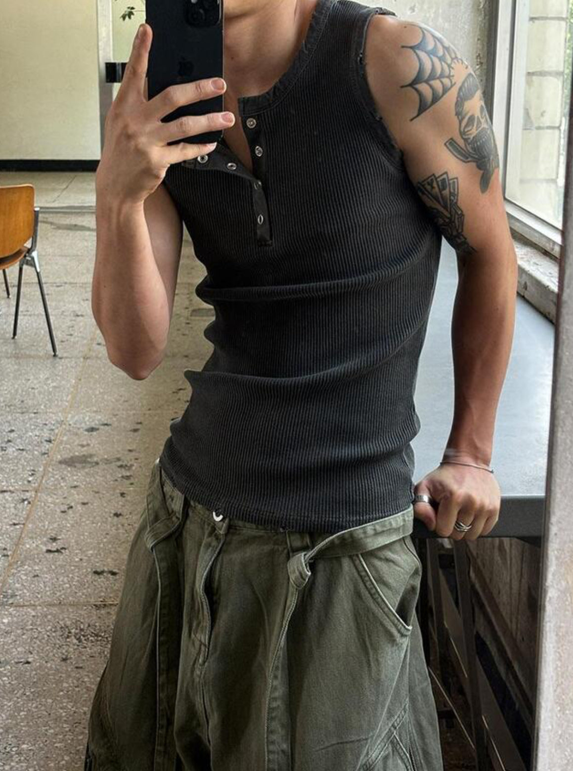 Vintage Henley Rib Tank Top