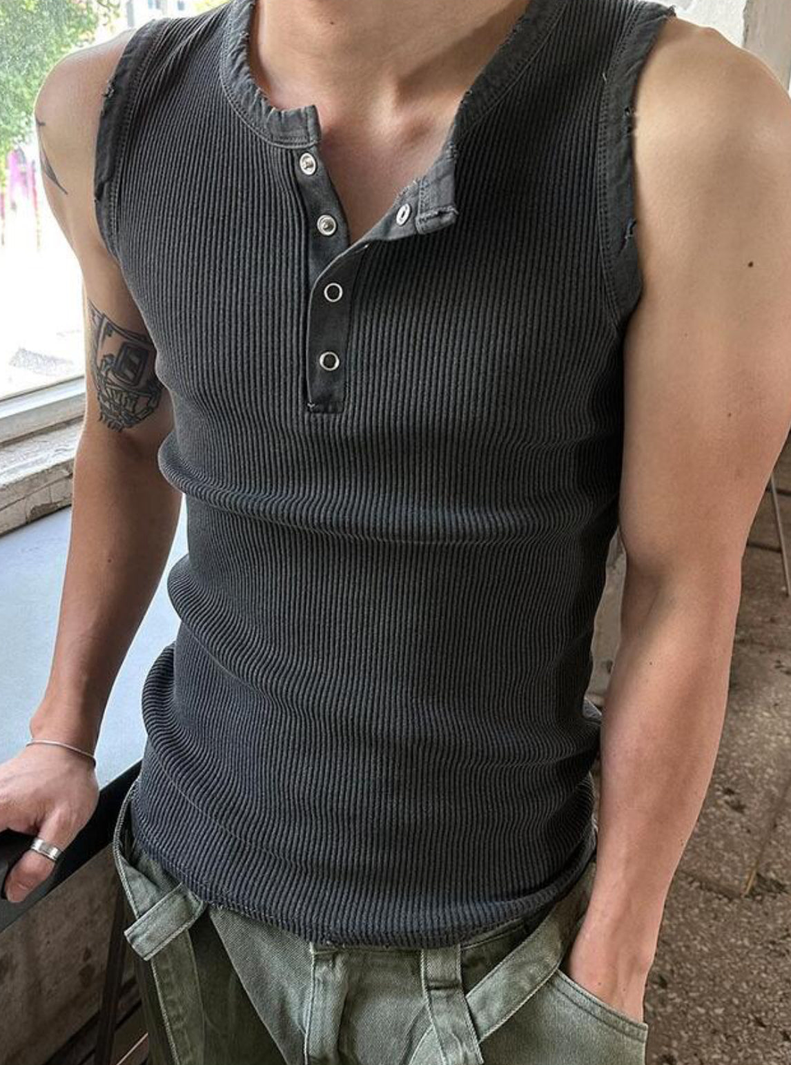 Vintage Henley Rib Tank Top