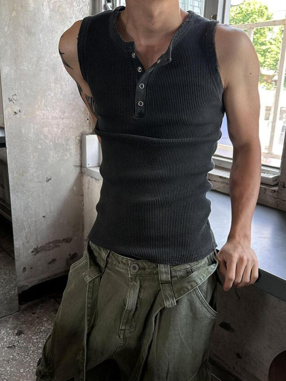 Vintage Henley Rib Tank Top