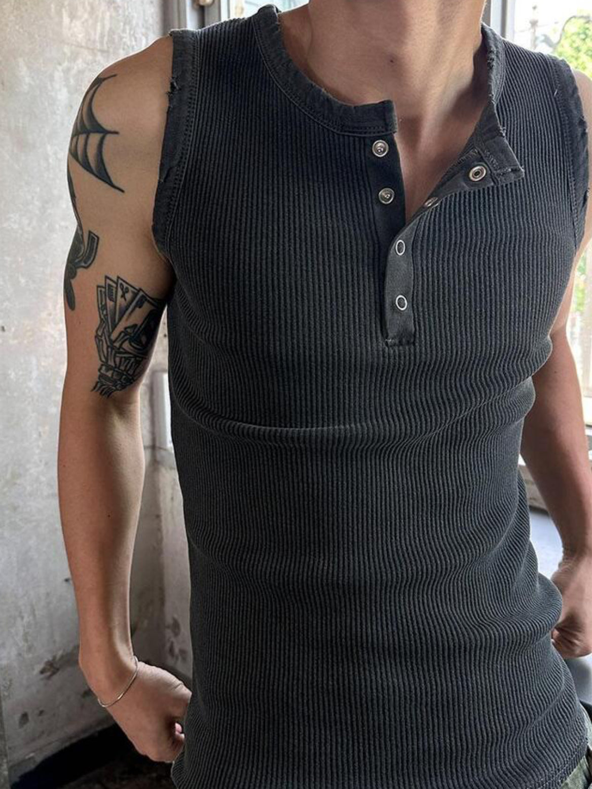 Vintage Henley Rib Tank Top
