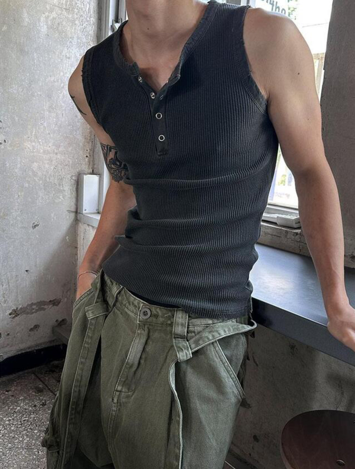 Vintage Henley Rib Tank Top