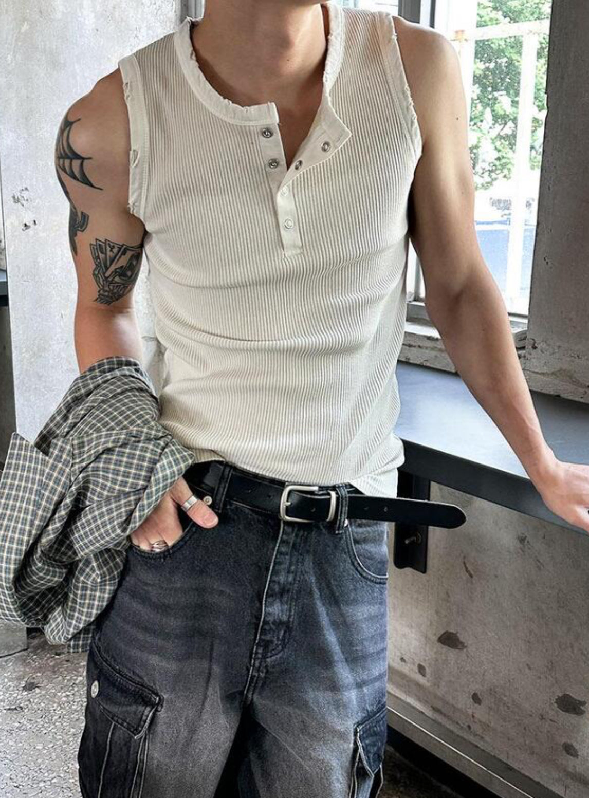 Vintage Henley Rib Tank Top