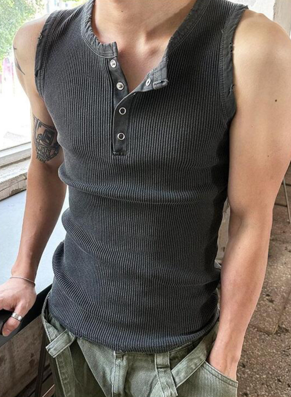 Vintage Henley Rib Tank Top