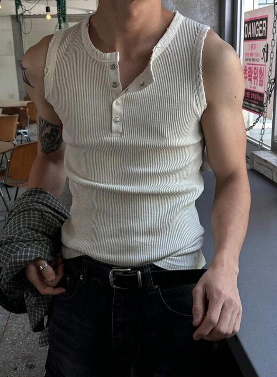 Vintage Henley Rib Tank Top