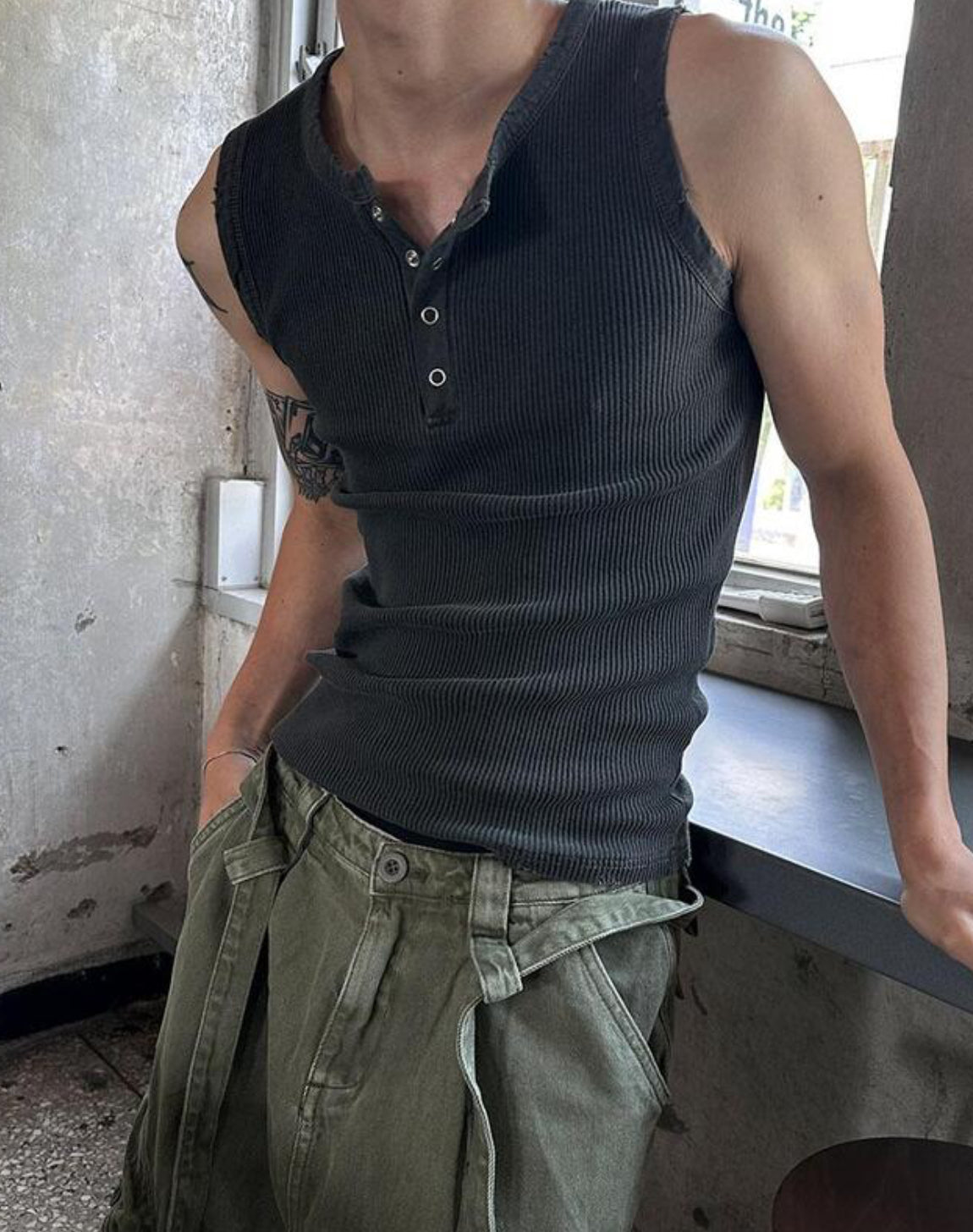 Vintage Henley Rib Tank Top