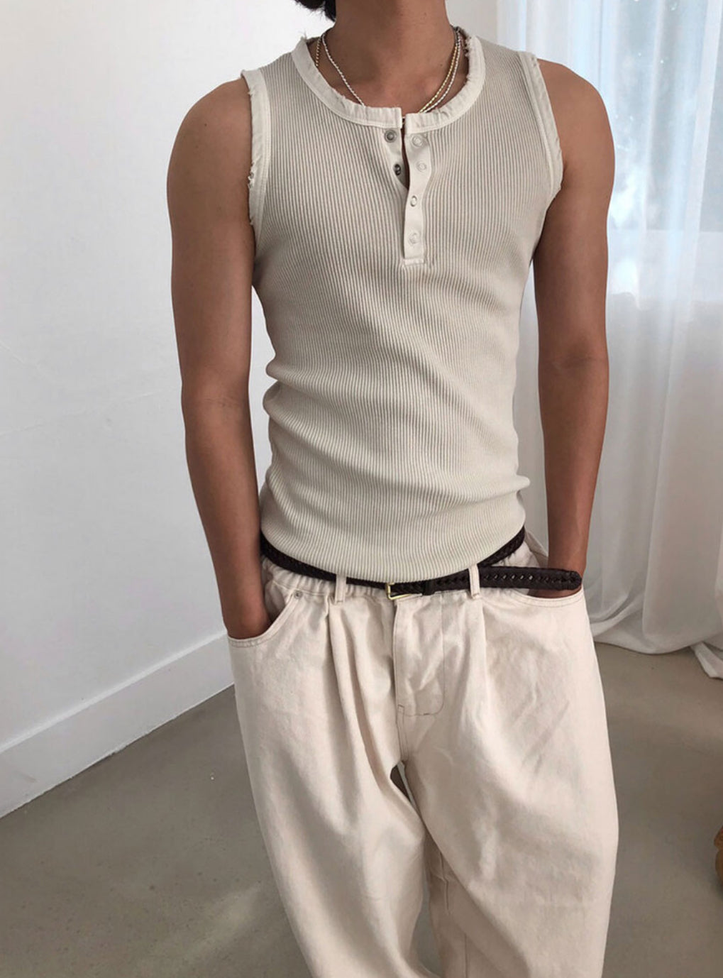 Vintage Henley Rib Tank Top