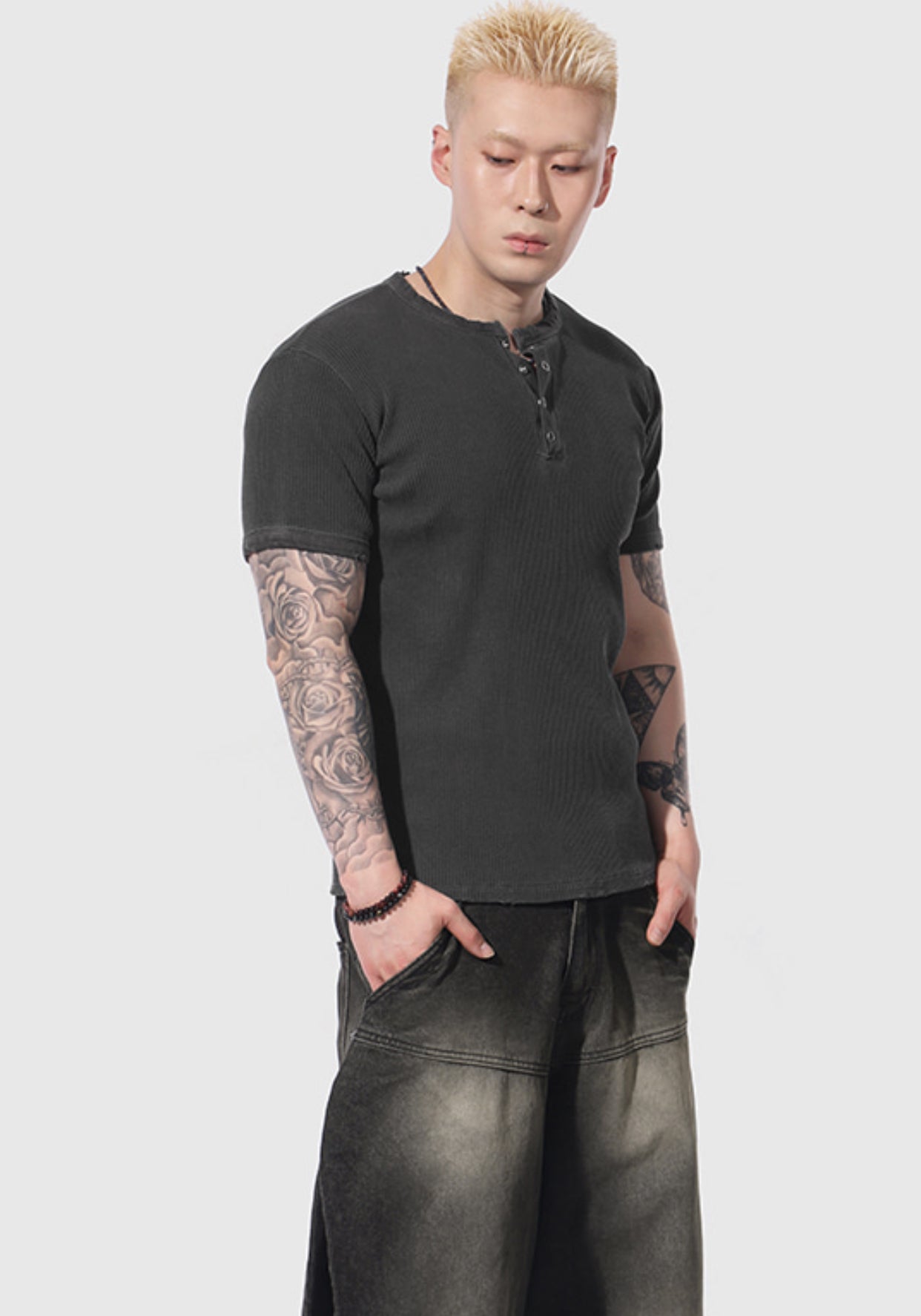 Peak Ribbed Henley Short Sleeve Tee