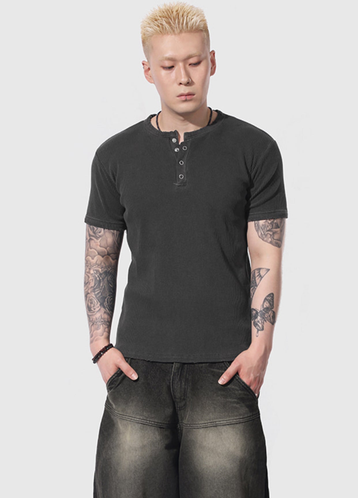Peak Ribbed Henley Short Sleeve Tee