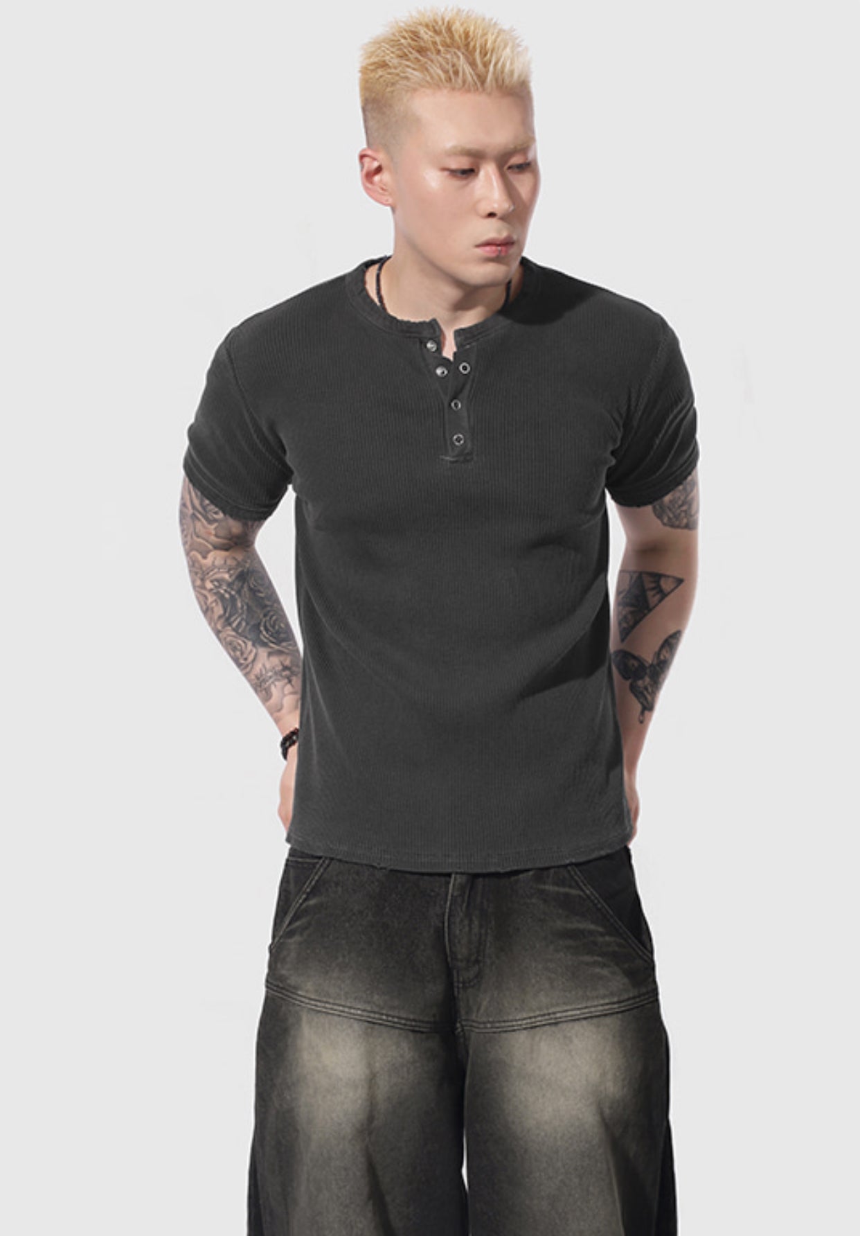 Peak Ribbed Henley Short Sleeve Tee