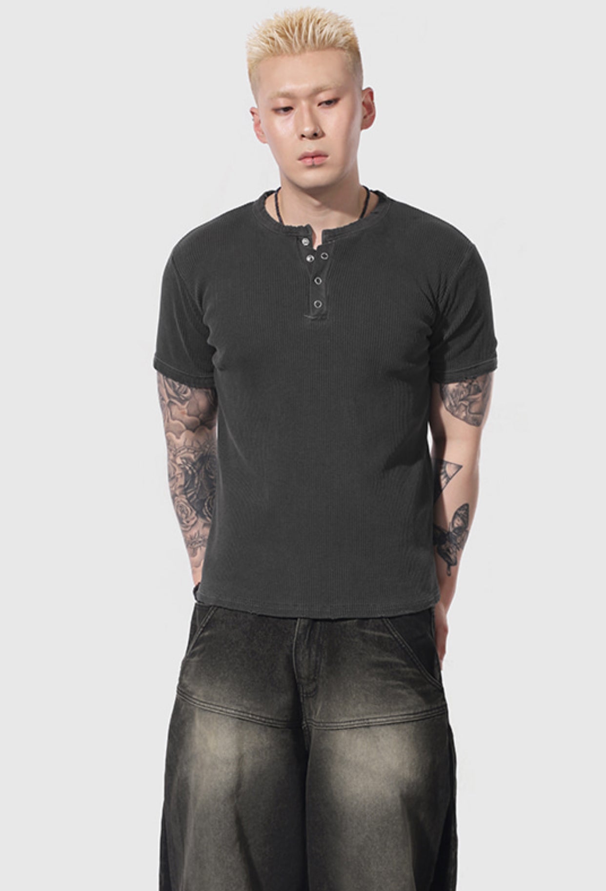Peak Ribbed Henley Short Sleeve Tee