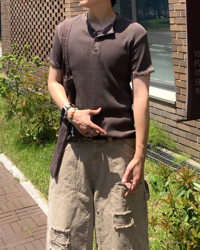 Peak Ribbed Henley Short Sleeve Tee