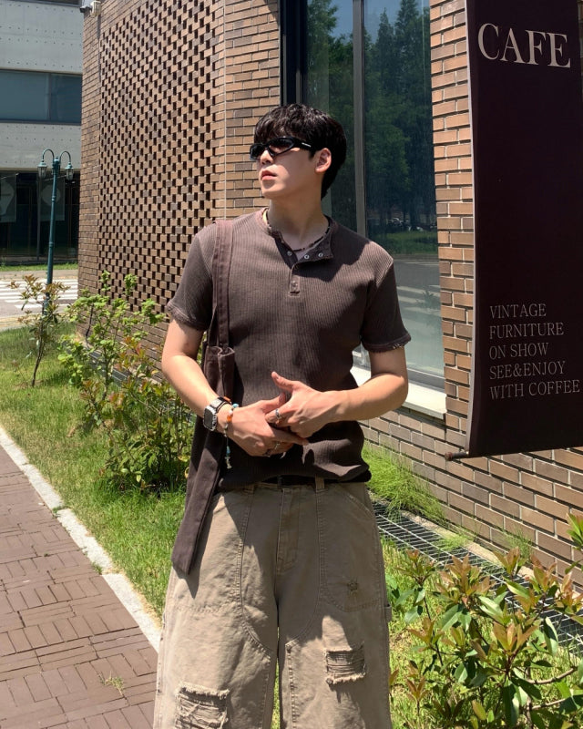 Peak Ribbed Henley Short Sleeve Tee