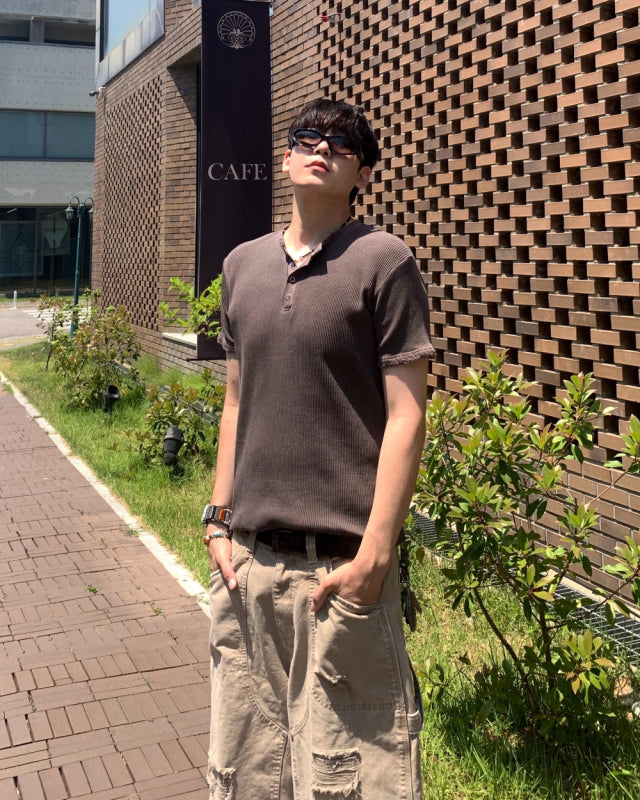 Peak Ribbed Henley Short Sleeve Tee