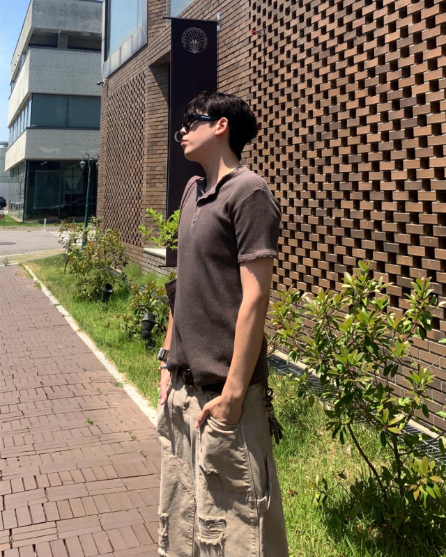 Peak Ribbed Henley Short Sleeve Tee