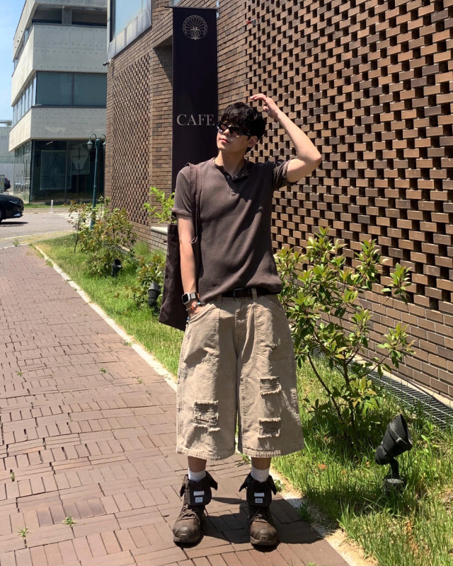 Peak Ribbed Henley Short Sleeve Tee