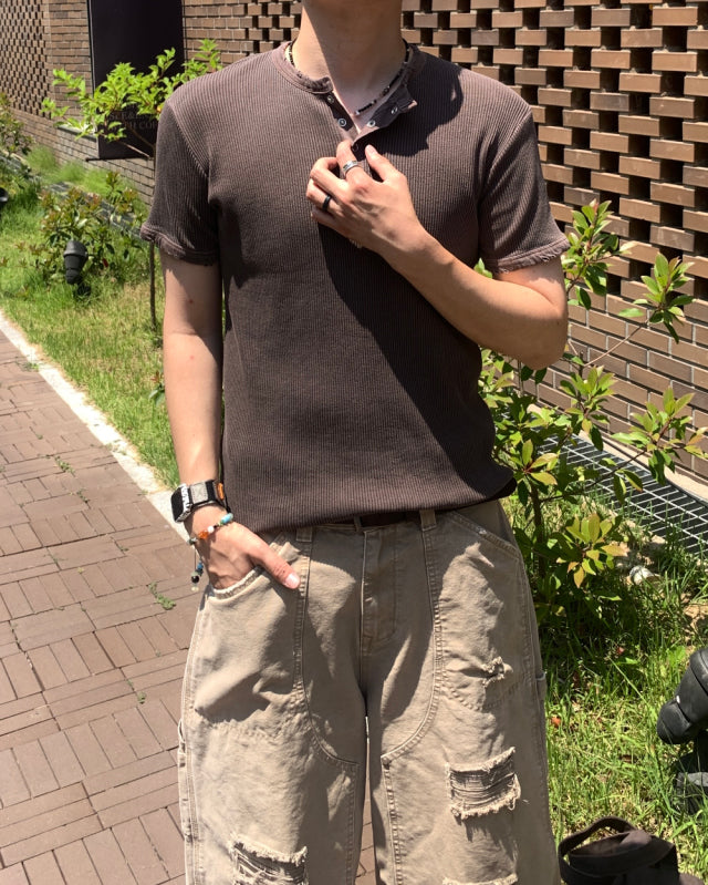 Peak Ribbed Henley Short Sleeve Tee