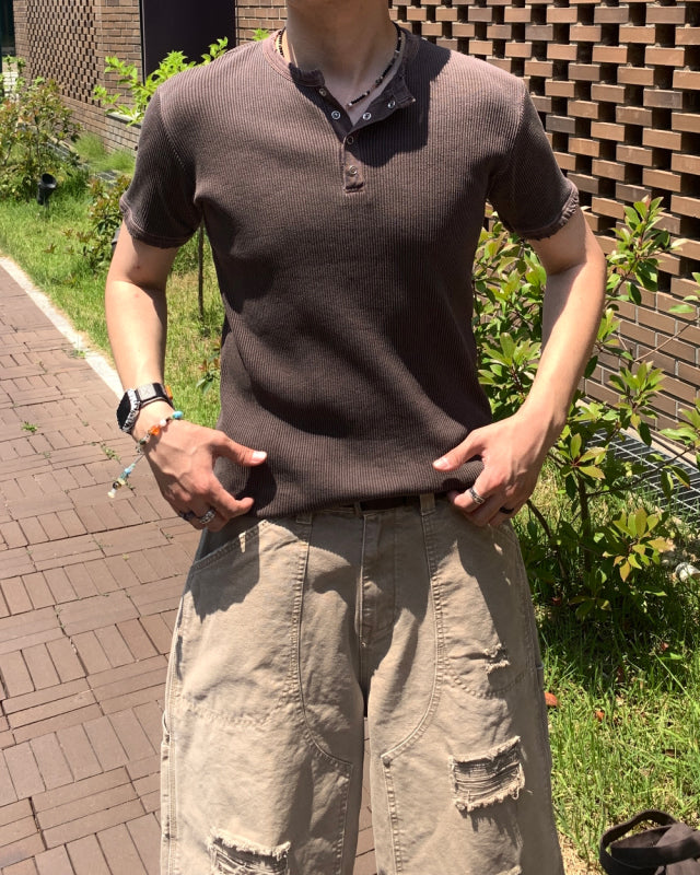 Peak Ribbed Henley Short Sleeve Tee