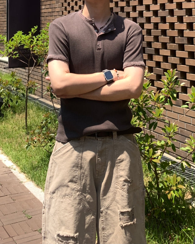 Peak Ribbed Henley Short Sleeve Tee