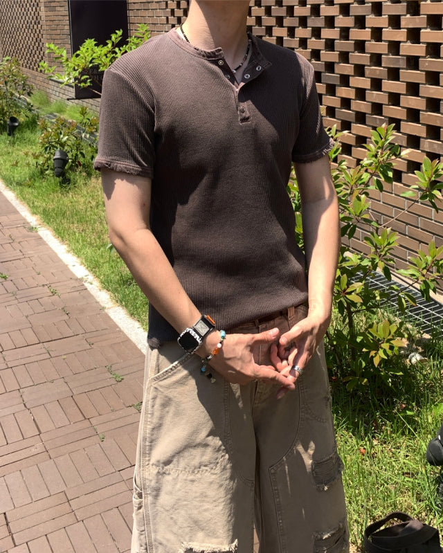 Peak Ribbed Henley Short Sleeve Tee