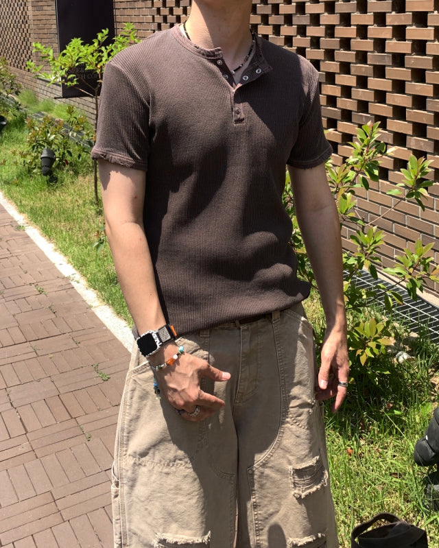 Peak Ribbed Henley Short Sleeve Tee