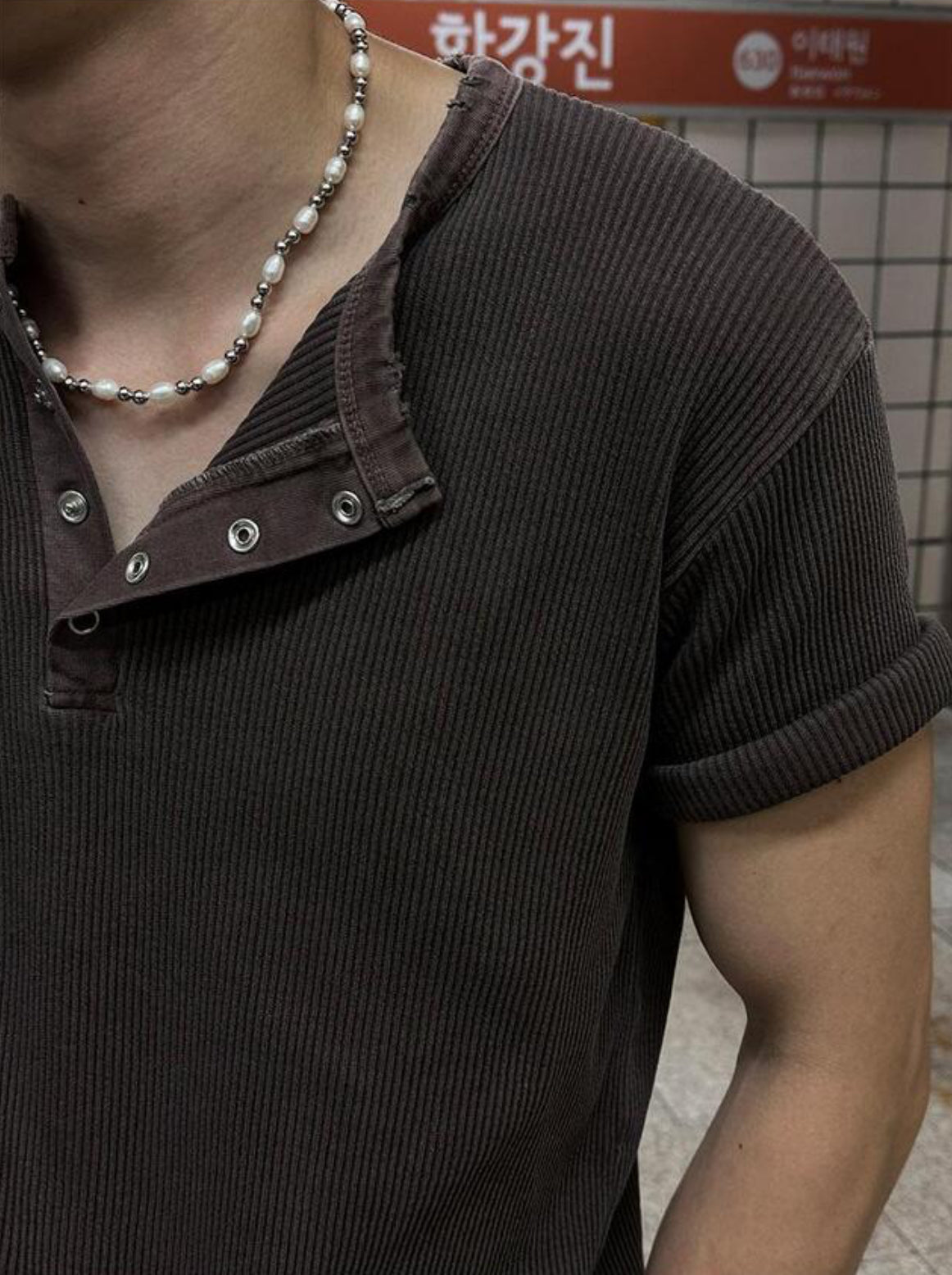 Peak Ribbed Henley Short Sleeve Tee