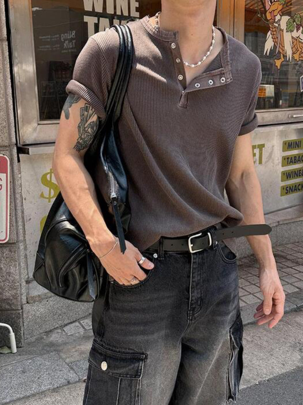 Peak Ribbed Henley Short Sleeve Tee