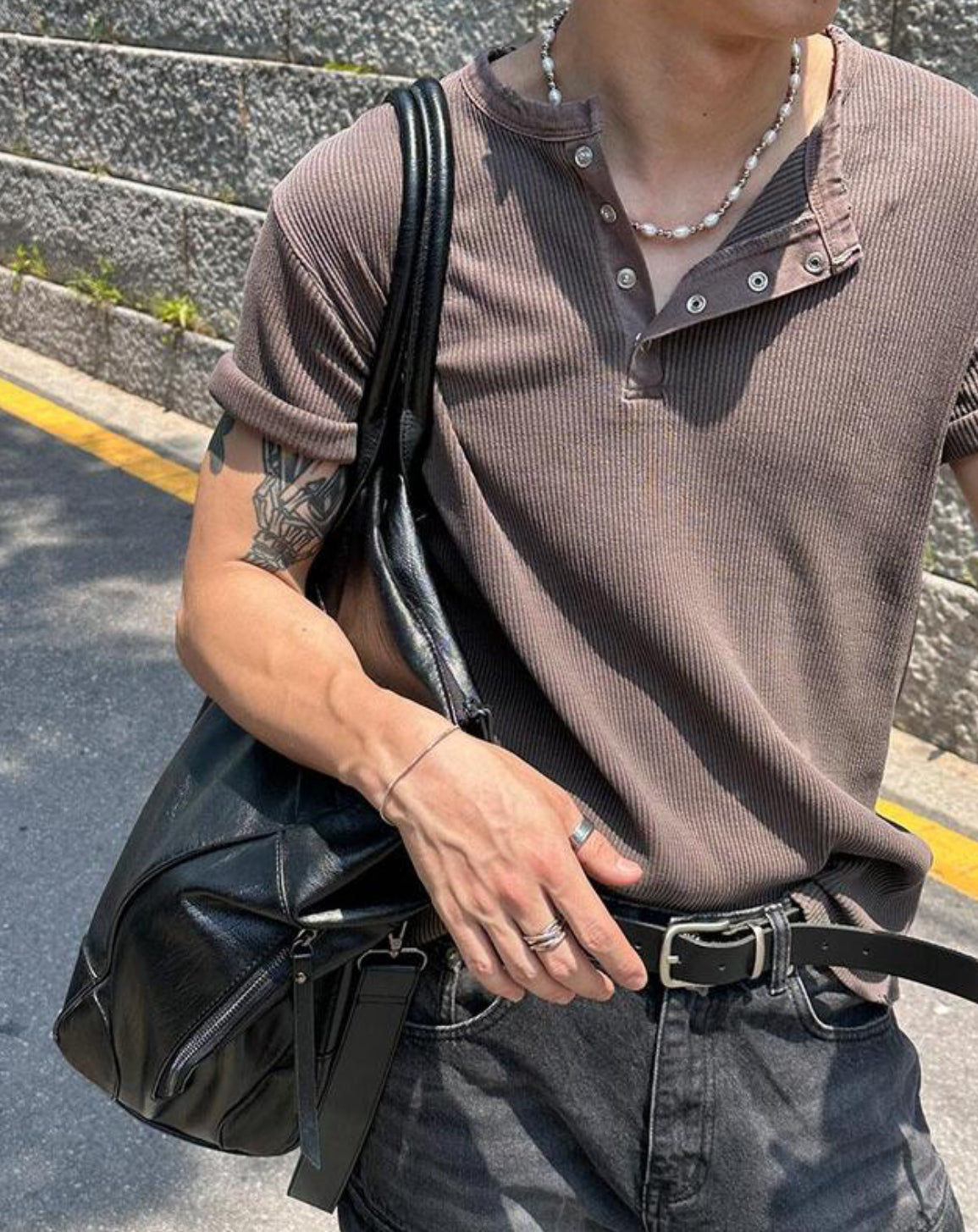 Peak Ribbed Henley Short Sleeve Tee