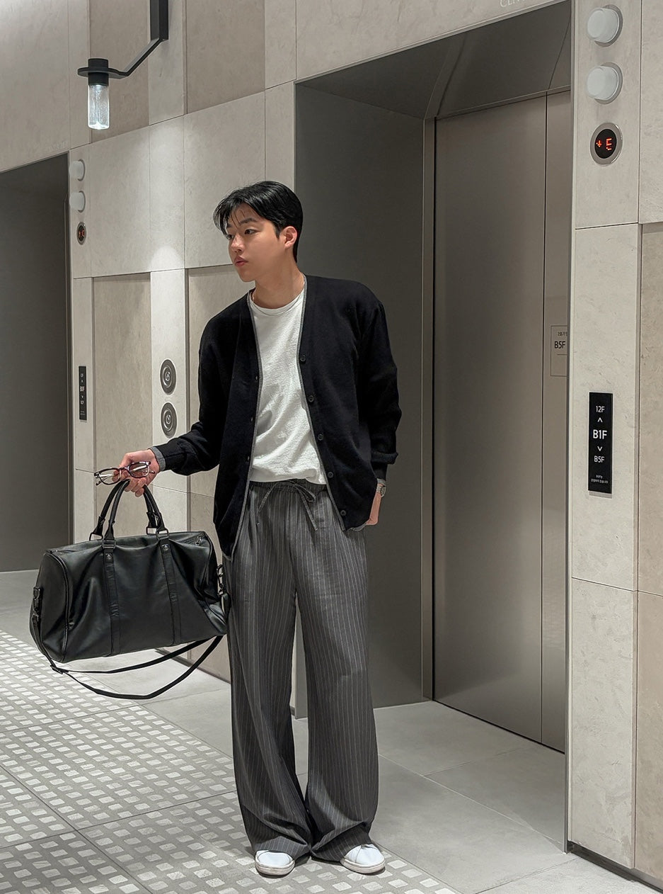 Pinstripe Drawstring Wide Pants