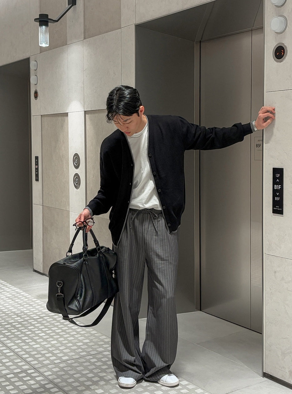 Pinstripe Drawstring Wide Pants