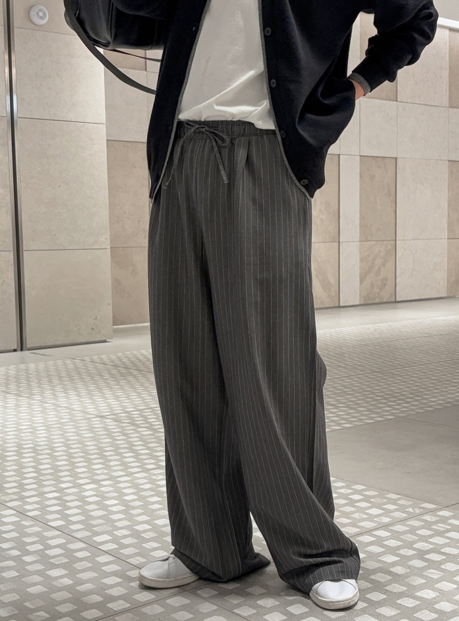 Pinstripe Drawstring Wide Pants