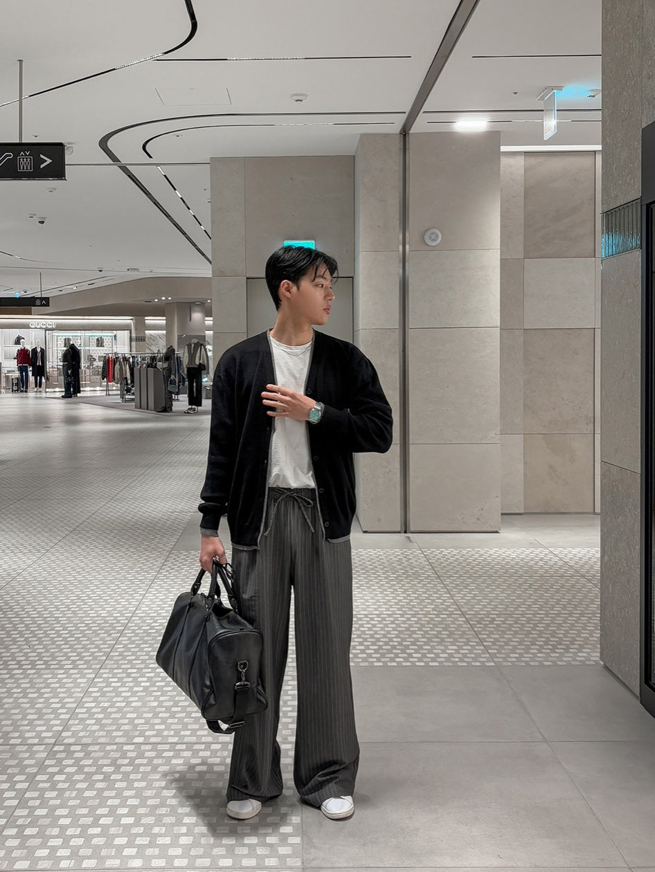 Pinstripe Drawstring Wide Pants