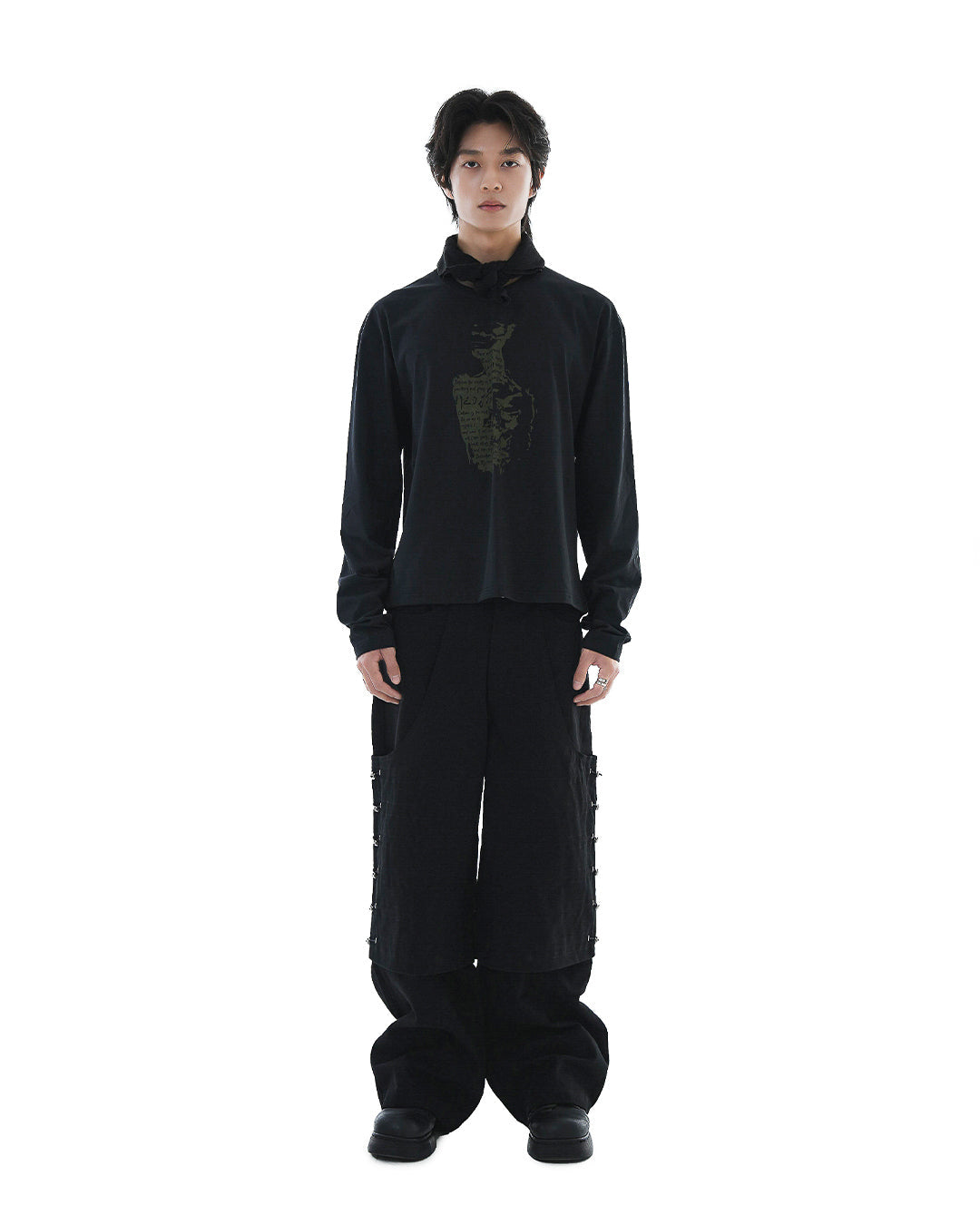 Flare Variant Layered Wide Cotton Pants_Black